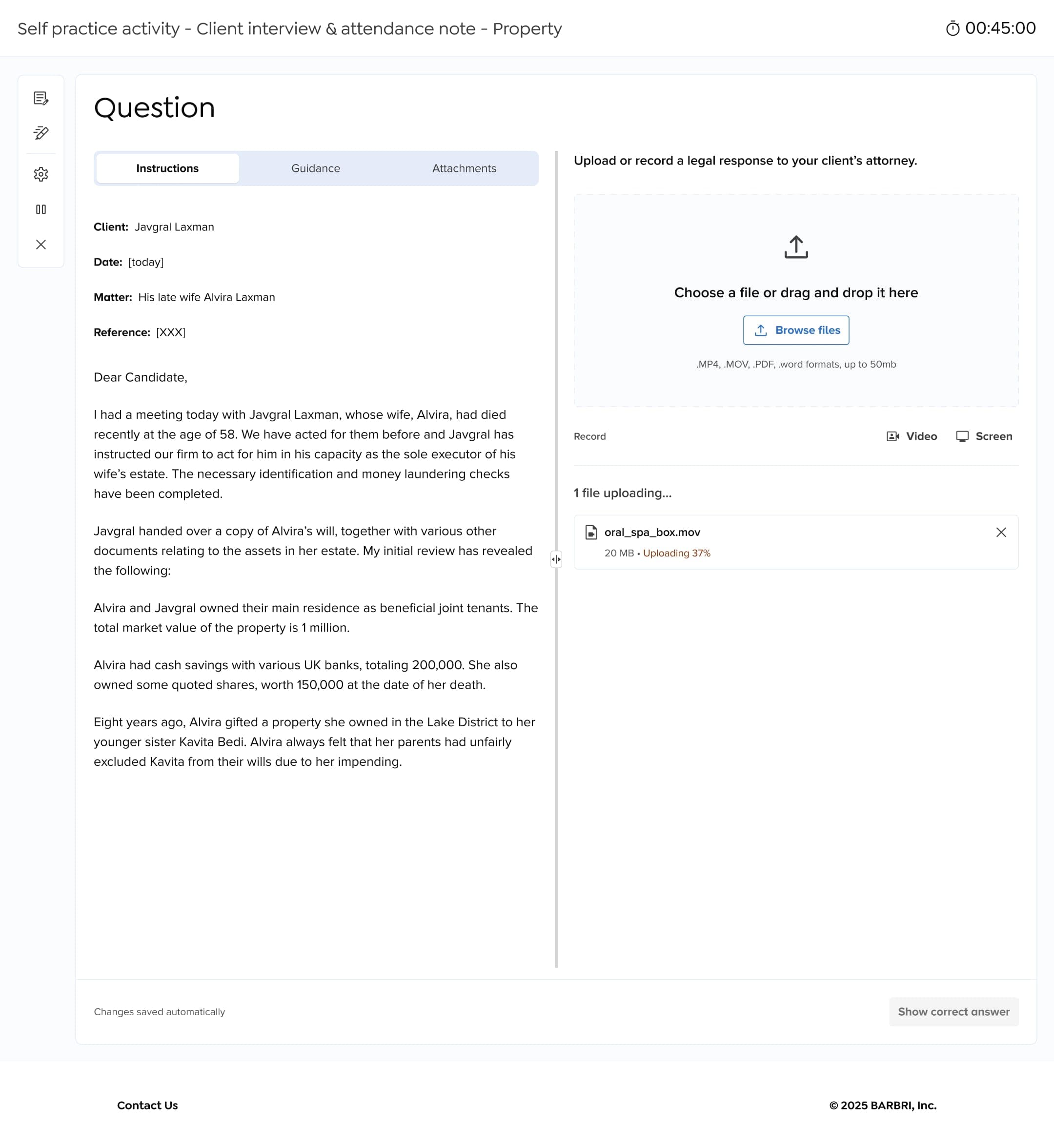 Advocacy video submission showing an in-progress upload state