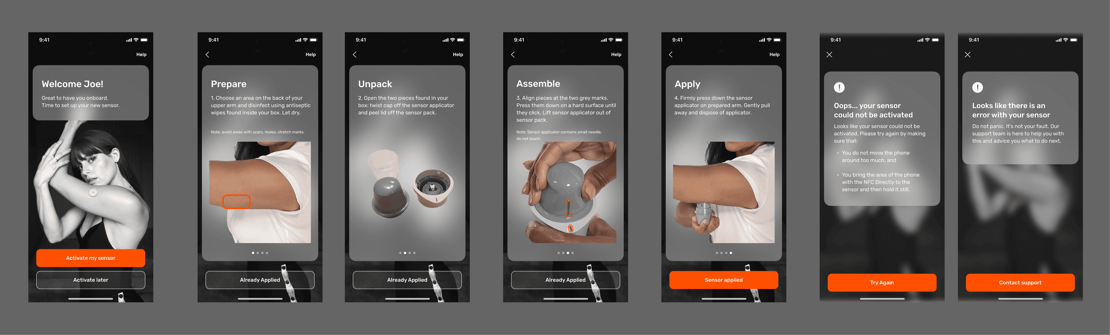 Onboarding flow: goals, health background and sensor pairing